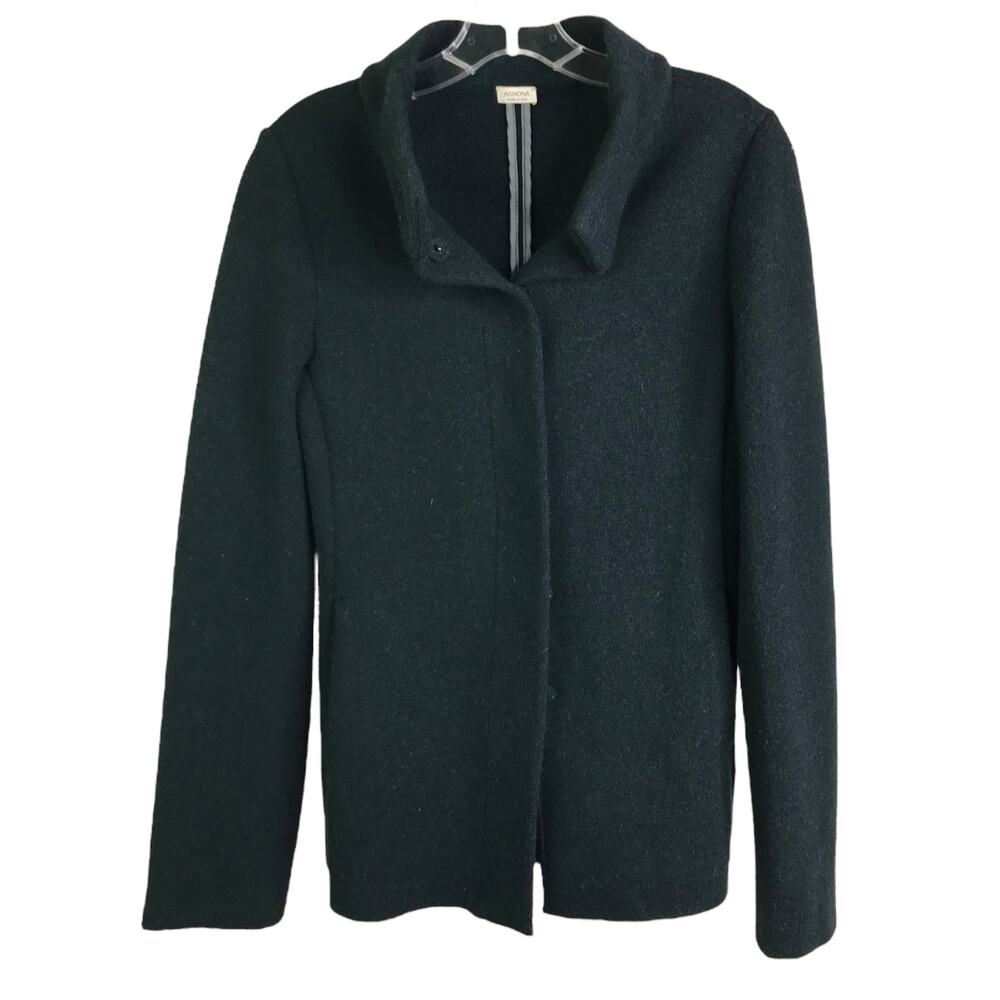 Agnona Jacket Womens EUR 42 Dark Blue‎ Green Italy Cashmere High Neck Snap Coat